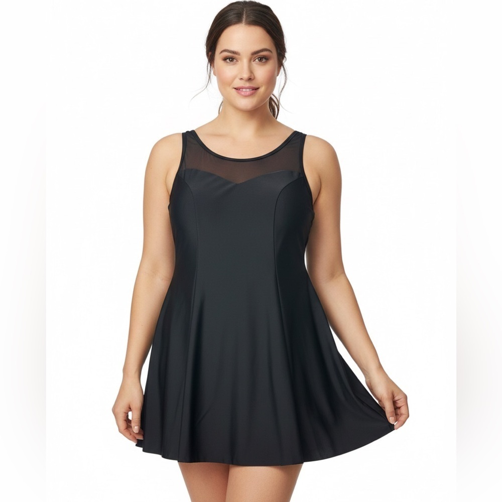 NWT! Swimsuits for All, One Piece Swim Dress, SweetHeart Neckline/Mesh, 12